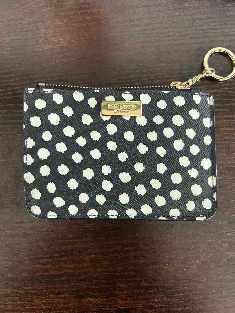 kate spade Black & White Polka Dot Zip Card Pouch with Keyring - Picture 2 of 4